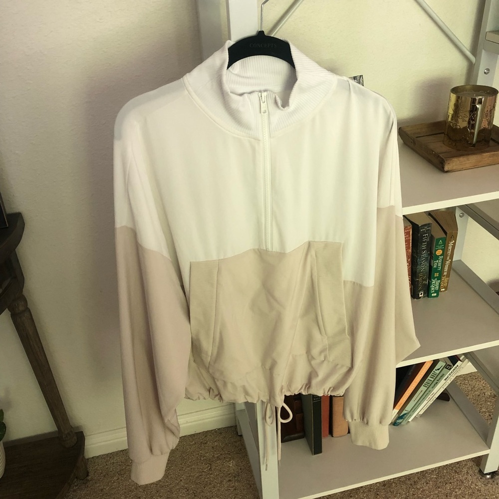 Alo City Girl Track Pullover in Bone / White